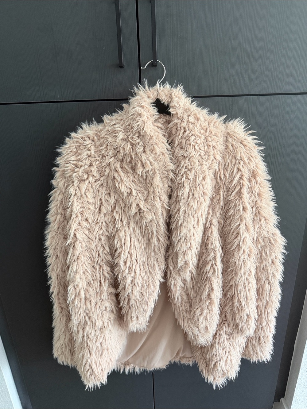 Aakaa Plush Faux Fur Teddy Jacket in Beige